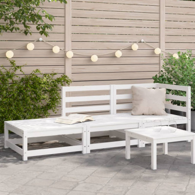vidaXL Canapea de grădină cu taburet și 2 locuri, alb, lemn masiv pin foto
