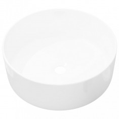 Chiuvetă de baie din ceramică, rotundă, 40 x 15 cm, alb