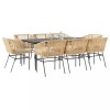 Gossi set de sufragerie de gradina de 9 piese sticla poliratan maro
