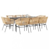 Gossi set de sufragerie de gradina de 9 piese sticla poliratan maro