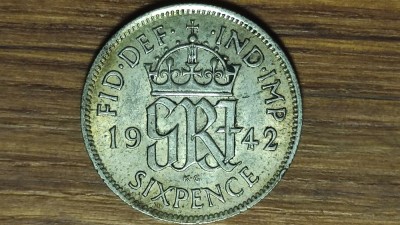 Anglia / Marea Britanie - moneda colectie argint - 6 pence / sixpence 1942 XF+ - George VI foto