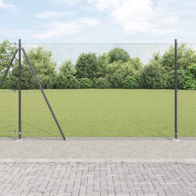 Gossi gard din plasa sudata cu 7 stalpi flansati gri 1.6x10 m otel foto