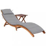 vidaXL Șezlong de grădină cu masă și pernă, lemn masiv de acacia 3061588