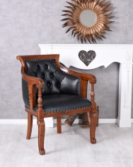 Fotoliu Chesterfield din lemn masiv cu tapiterie din piele neagra MAR145
