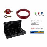 Pachet aragaz 3 ochiuri, 62x36 cm. (ceas pentru butelie, 2 m furtun pentru gaz, 3 coliere pentru furtun, aprinzator, culoare: negru) cod: ZLN 0032B_N