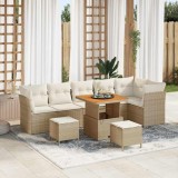VidaXL Set de canapea de grădină 9 piese cu perne bej din rattan sintetic și lemn de acacia.