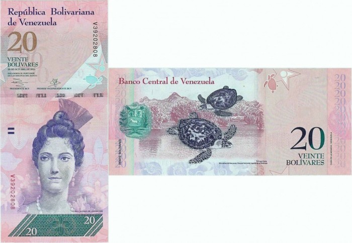 2013 (29 X), 20 bol&iacute;vares (P-91f) - Venezuela - stare UNC!