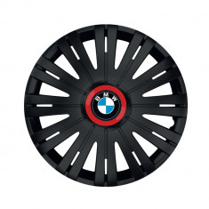Set 4 Capace Roti pentru BMW, model Active Black Cu Inel Rosu, R15