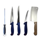 Cumpara ieftin Set profesional de macelarie, transat, injunghiat, dezosat, filetat, satar, masat pentru ascutit, 3 cutite otel carbon