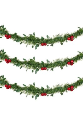 Ghirlandă decorativă de Crăciun, New Line, model cu fructe roșii, 3 m, verde foto
