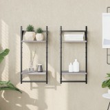 VidaXL Rafturi perete 2 niveluri cu bare 2 buc. gri sonoma 30x25x65 cm