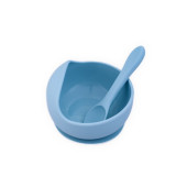 Set castron, farfurie cu ventuza, lingurita si capac bleu