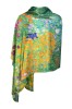Esarfa tip sal doua fete pictata 11, Dacali, matase, verde/bleu, 180x70cm, Multicolor, Marime universala