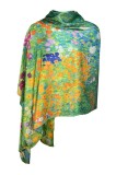 Esarfa tip sal doua fete pictata 11, Dacali, matase, verde/bleu, 180x70cm, Multicolor, Marime universala