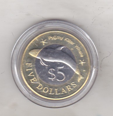 bnk mnd Micronesia 5 dollar 2012 unc , fauna marina , bimetal foto
