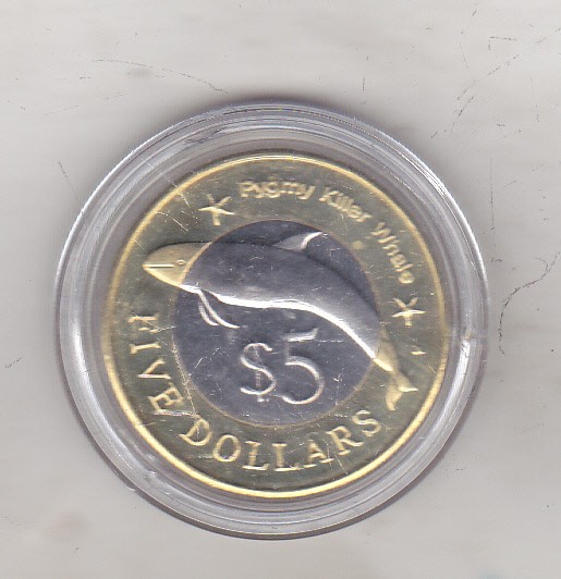 bnk mnd Micronesia 5 dollar 2012 unc , fauna marina , bimetal