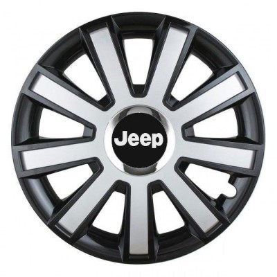 Set 4 capace roti Silver/black cu inel cromat R14 Compatibil Cu Jeep foto