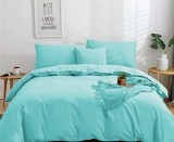 Cumpara ieftin Lenjerie de pat matrimonial cu husa elastic pat si fata perna patrata, Crystal, bumbac ranforce, gramaj tesatura 120 g/mp, Turquoise