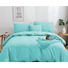Lenjerie de pat pentru o persoana cu husa de perna patrata, Crystal, bumbac ranforce, gramaj tesatura 120 g/mp, Turquoise, 3 piese