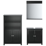 Cumpara ieftin Set mobilier baie, 3 piese, &bdquo;BERG&rdquo; , negru, lemn masiv de pin
