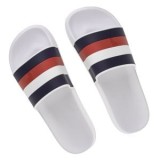 Papuci de plaja pentru barbati, Albi cu dungi rosii, albastre si albe, CMCLASS