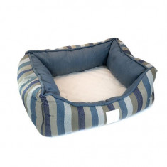 Culcus moale, pentru caine/pisica, perna detasabila, model dungi, albastru, 62x53x24 cm foto