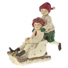 Figurina din rasina Kids on a sleigh 16 cm x 16 cm