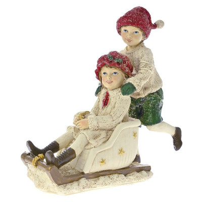 Figurina din rasina Kids on a sleigh 16 cm x 16 cm foto