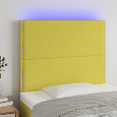 vidaXL Tăblie de pat cu LED, verde, 80x5x118/128 cm, textil