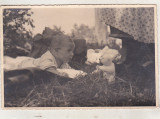 Bnk foto - Copil cu jucarii - copil cu ursulet de plus - interbelica, Alb-Negru, Romania 1900 - 1950, Portrete