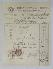 15.CHITANTA ELIBERATA FAMILIILOR DOCTORULUI CONSTANTIN DANIEL SI ANTON CARP , DE HOTELUL &amp;#039; TRIANON PALACE &amp;#039; DIN PARIS , 1932 foto