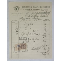 15.CHITANTA ELIBERATA FAMILIILOR DOCTORULUI CONSTANTIN DANIEL SI ANTON CARP , DE HOTELUL &#039; TRIANON PALACE &#039; DIN PARIS , 1932