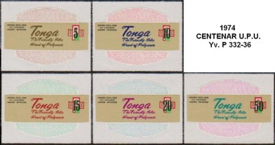 CENTENAR U.P.U.1974 - TONGA - Yv.332-36 + PA Yv.149-53 + service 84-86 - MNH foto