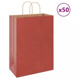 VidaXL Pungi de h&acirc;rtie 50 buc cu m&acirc;nere roșii 32x17x44 cm