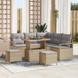 Set de Canapea Grădină vidaXL cu Perne Bej Ratan Poli Acacia, Canapea Grădină 2-Persoane cu Perne Bej Ratan Poli, Set de Masă Grădină 3 Piese cu Perne