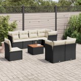 vidaXL Set mobilier de grădină cu perne, 9 piese, negru, poliratan