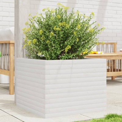vidaXL Jardinieră de grădină, alb, 60x60x45,5 cm, lemn masiv de pin 847249 foto