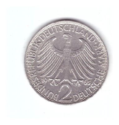 Moneda Germania 2 mark/marci 1965 F, Max Planck, stare buna, curata foto