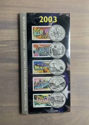 Moneda + timbru USA greetings from American 2003 foto