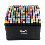 Set 168 markere duble WePro Store, profesionale, subtire si gros, cerneala pe baza de alcool, geanta de depozitare, Multicolore