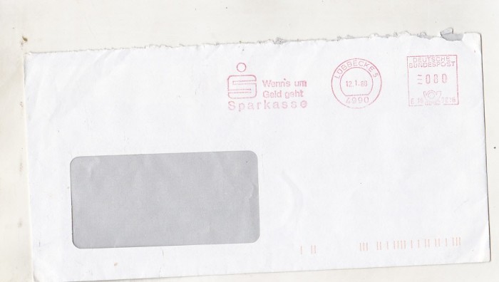 bnk fil Germania RFG - plic circulat 1980 - francatura mecanica
