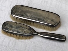 Doua perii argintate din par de porc, gravate cu motive florale