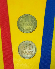 SV * Romania 50 BANI + 1 LEU 1947 * Regele Mihai I XF + luciu monetarie foto