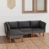 VidaXL Set mobilier de grădină cu perne, 4 piese, gri, poliratan