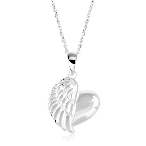 Colier din argint 925, inima strălucitoare cu aripă de &icirc;nger