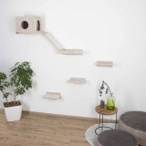 Ansamblu Joaca Pisici Kerbl Mont Blanc Bej, Lemn, 6 Piese: Platforme, Rampa Sisal, Pestera, Spatiu Relaxare - Rezistent Pana La 10 kg