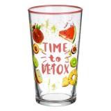Pahar Sticlă, Time to Detox, Margine Roz, Multicolor, Capacitate 570ml, Oem