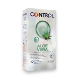 Prezervative CONTROL Aloe Vera, din latex, vegane, cu Aloe Vera, lubrifiate, diametru 54 mm, 10 buc