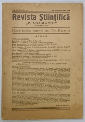 REVISTA STIINTIFICA &amp;#039; V. ADAMACHI &amp;#039; , NR. 1 -2 , IASI , IANUARIE - IUNIE , 1948 foto
