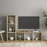 Dulapuri TV 2 buc alb/stejar sonoma 107x35x37 cm lemn prelucrat
